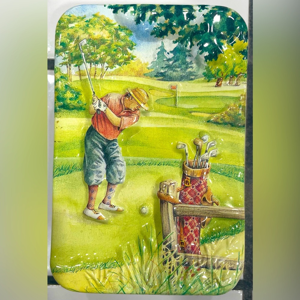 3/$15 Vintage Collectible Chamber Raised Golf Course Scene England Tin Canister